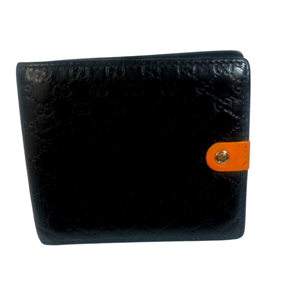 Gucci Guccissima Leather Bi Fold Wallet ~ Black/ Blue ~ Made Italy